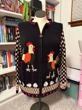 Vintage Quacker Factory Red and Black Rooster Cardigan - Large